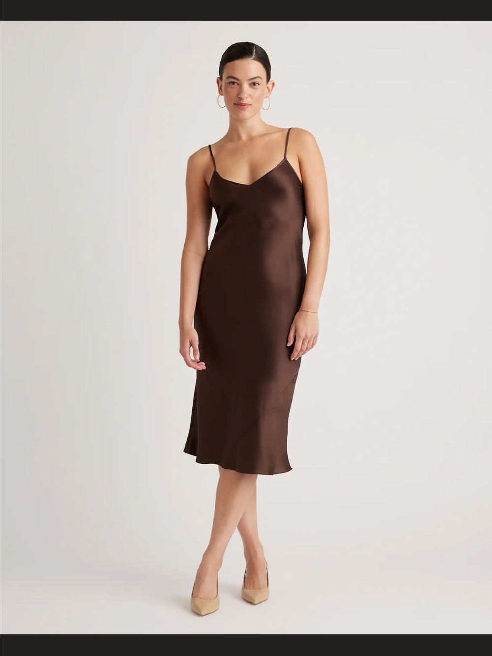 Quince Hot Fudge Washable Silk Slip Dress with Spaghetti Straps